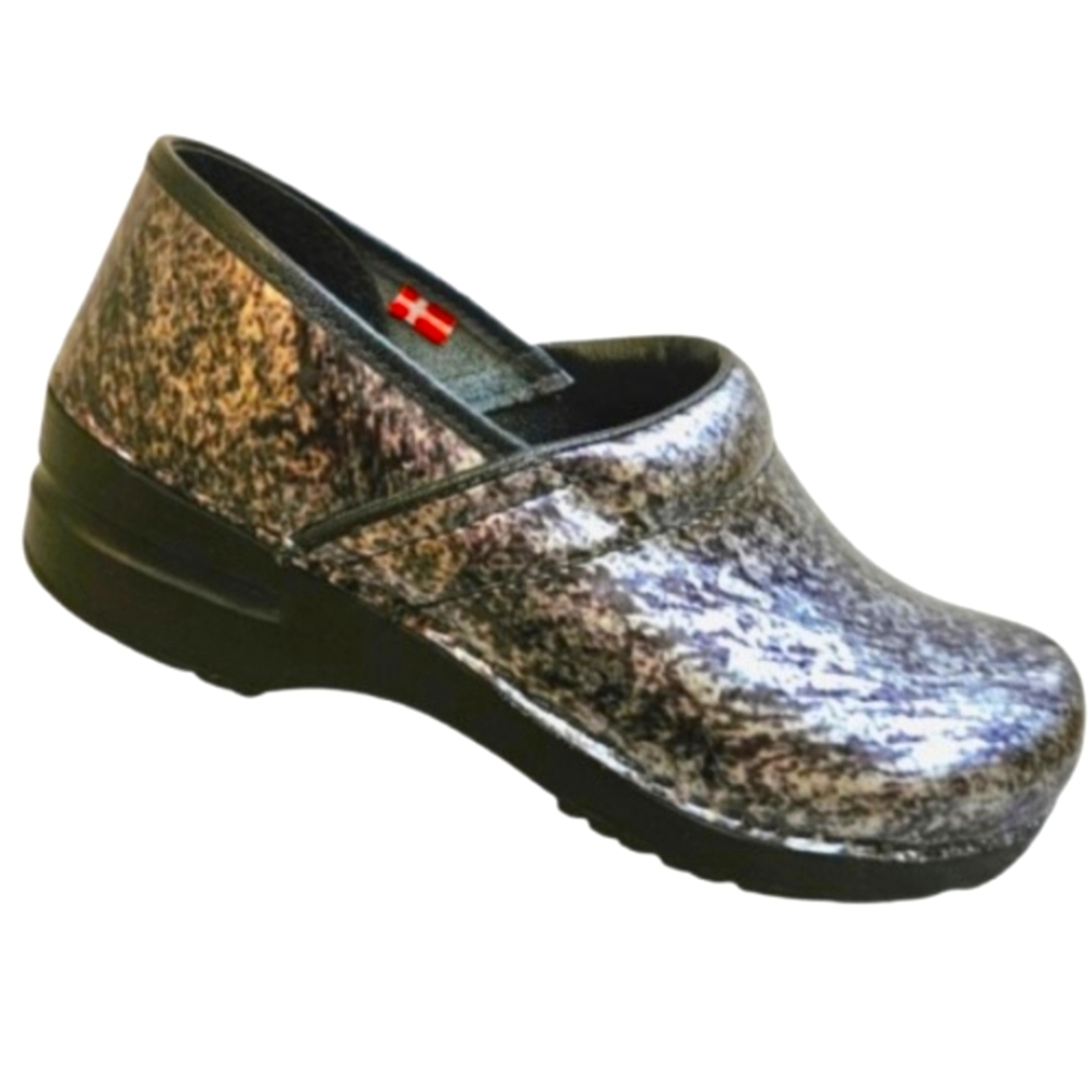Sanita Rumney Black and Silver Metallic Nursing Clogs